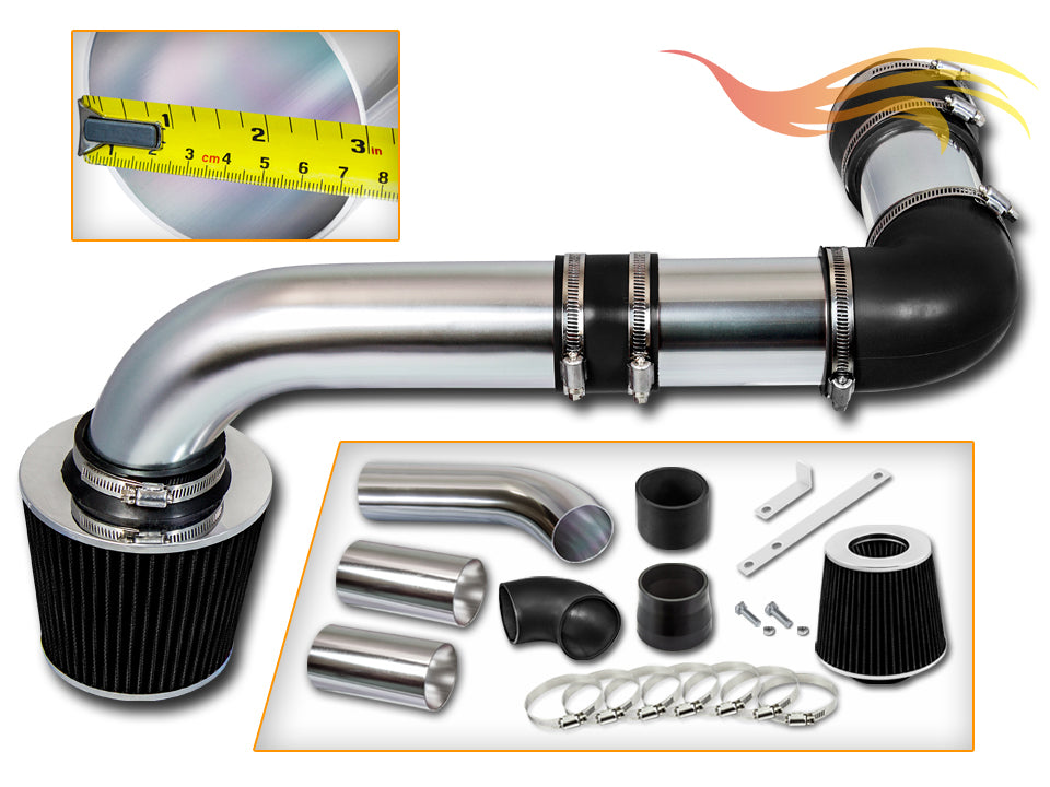 Parts included in the black CI-PT-02 cold air intake kit for 1990-1992 Pontiac Firebird 5.0L & 5.7L – Rtunes Racing
