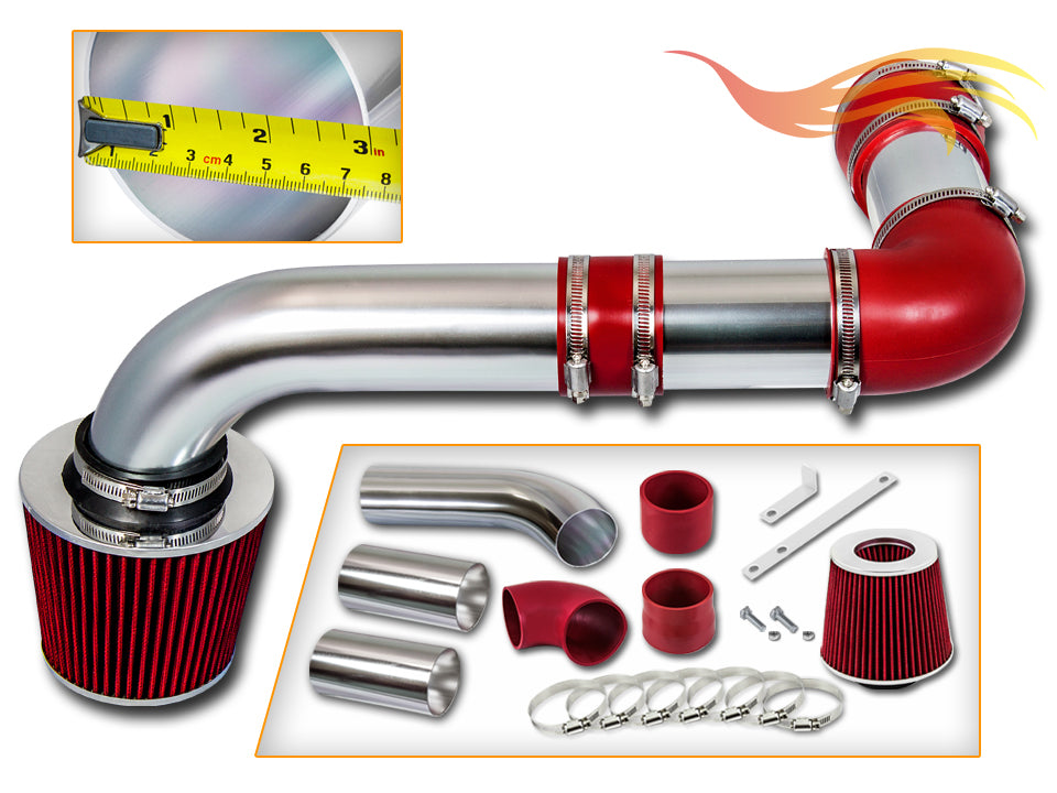 Parts included in the red CI-PT-02 cold air intake kit for 1990-1992 Pontiac Firebird 5.0L & 5.7L – Rtunes Racing