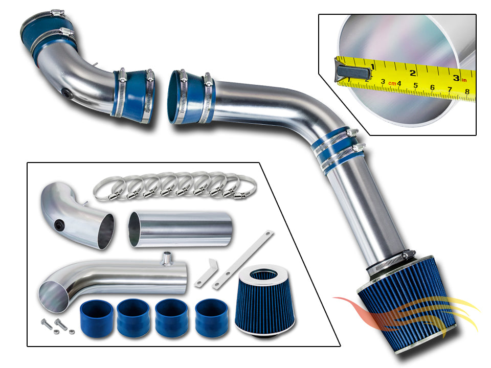 Parts included in the blue CI-PT-03 cold air intake kit for 1994-1997 Pontiac Camaro Z28 & Firebird 5.7 V8 – Rtunes Racing