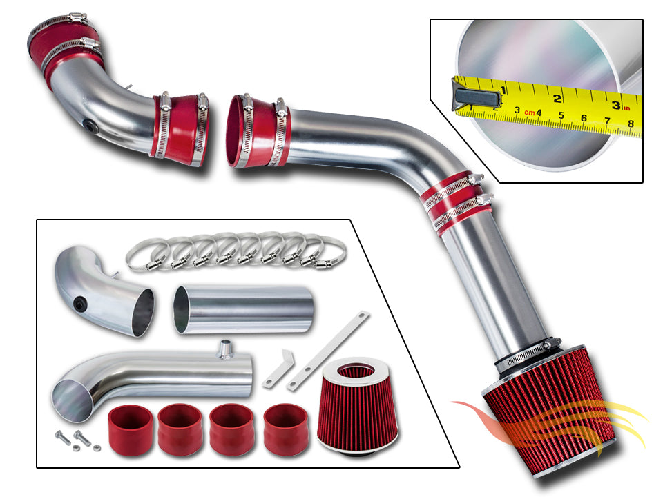 Parts included in the red CI-PT-03 cold air intake kit for 1994-1997 Pontiac Camaro Z28 & Firebird 5.7 V8 – Rtunes Racing