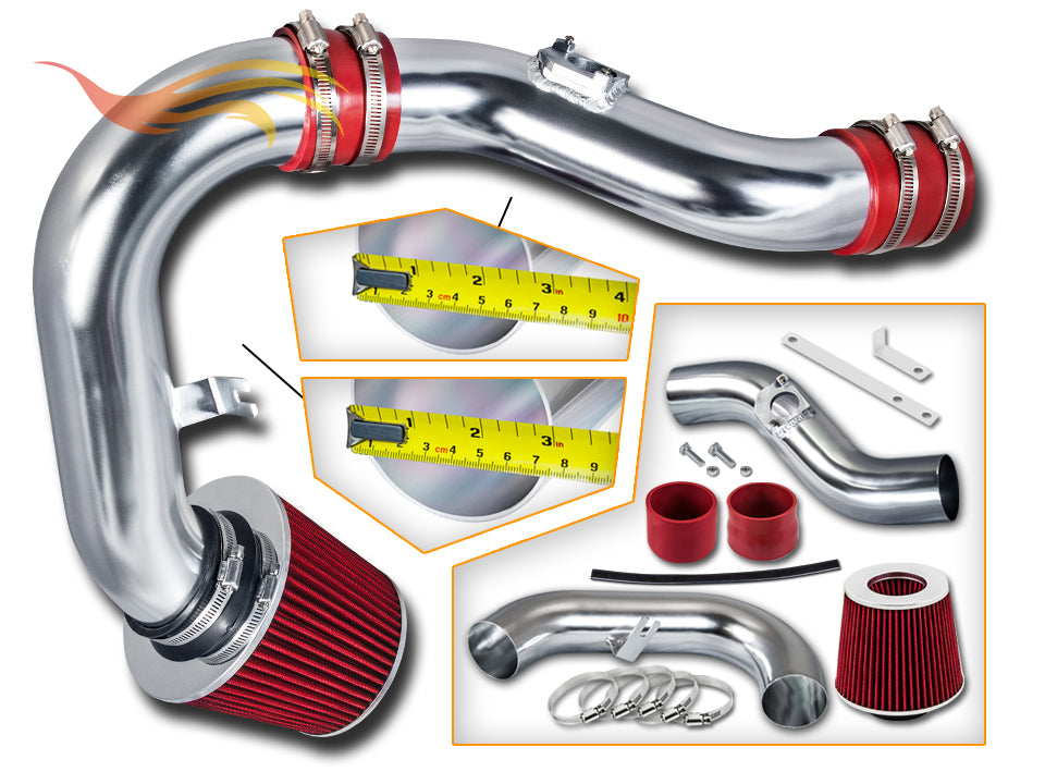Parts included in the red CI-SB-01 cold air intake kit for 2002-2007 Subaru WRX 2.0 2.5 & 04-07 STI 2.5 – Rtunes Racing
