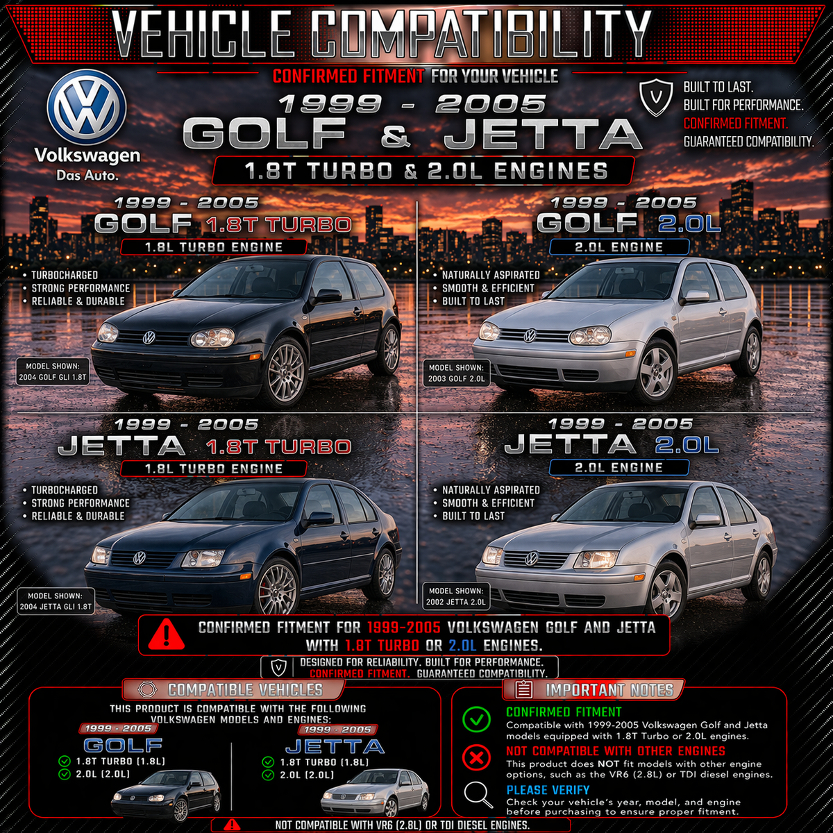 CI-VW-01 cold air intake fitment chart: 1999-2005 VW Golf/Jetta/GTI 1.8 Turbo & 2.0L