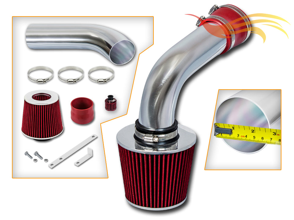 Parts included in the red CI-VW-03 cold air intake kit for 1992-1998 VW Jetta VR6, Corrado SLC – Rtunes Racing