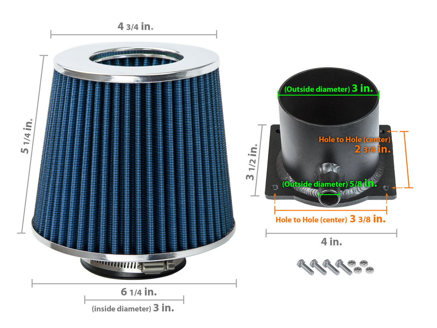 MAF Adapter with Blue Filter For 1989-1994 Nissan 240SX S13 2.4L | Rtunes Racing | FAKIT-S13BL