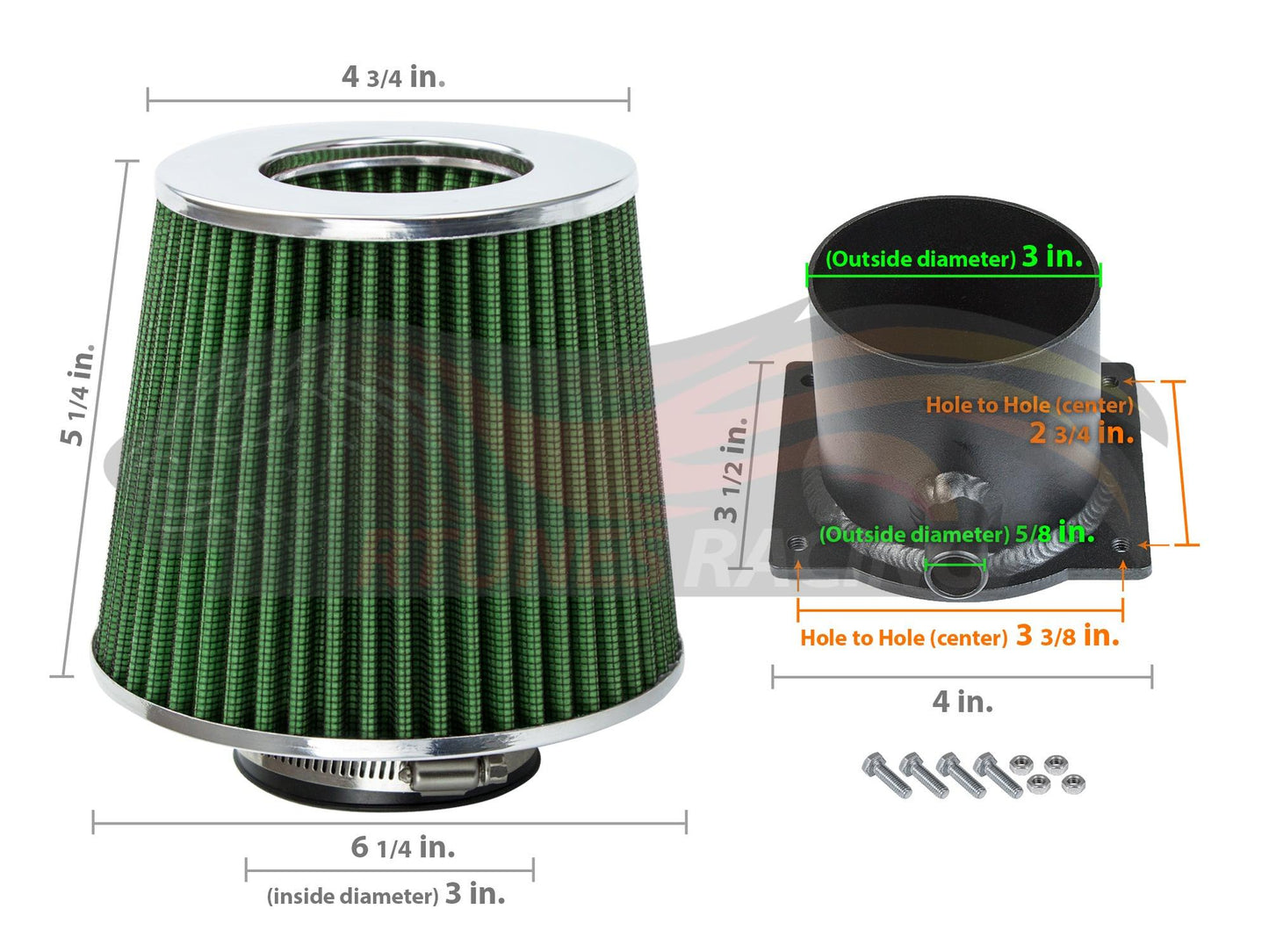 MAF Adapter with Green Filter For 1989-1994 Nissan 240SX S13 2.4L | Rtunes Racing | FAKIT-S13GN