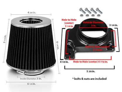 Air Intake Adapter & Filter For 2000-2005 Eclipse 2.4 3.0 & 1995-1999 2.0 Turbo | Rtunes Racing | BLACK FAKIT-MITSCK-01