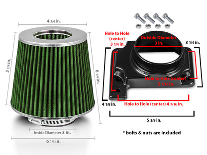 Air Intake Adapter & Filter For 2000-2005 Eclipse 2.4 3.0 & 1995-1999 2.0 Turbo | Rtunes Racing | GREEN FAKIT-MITSGN-01