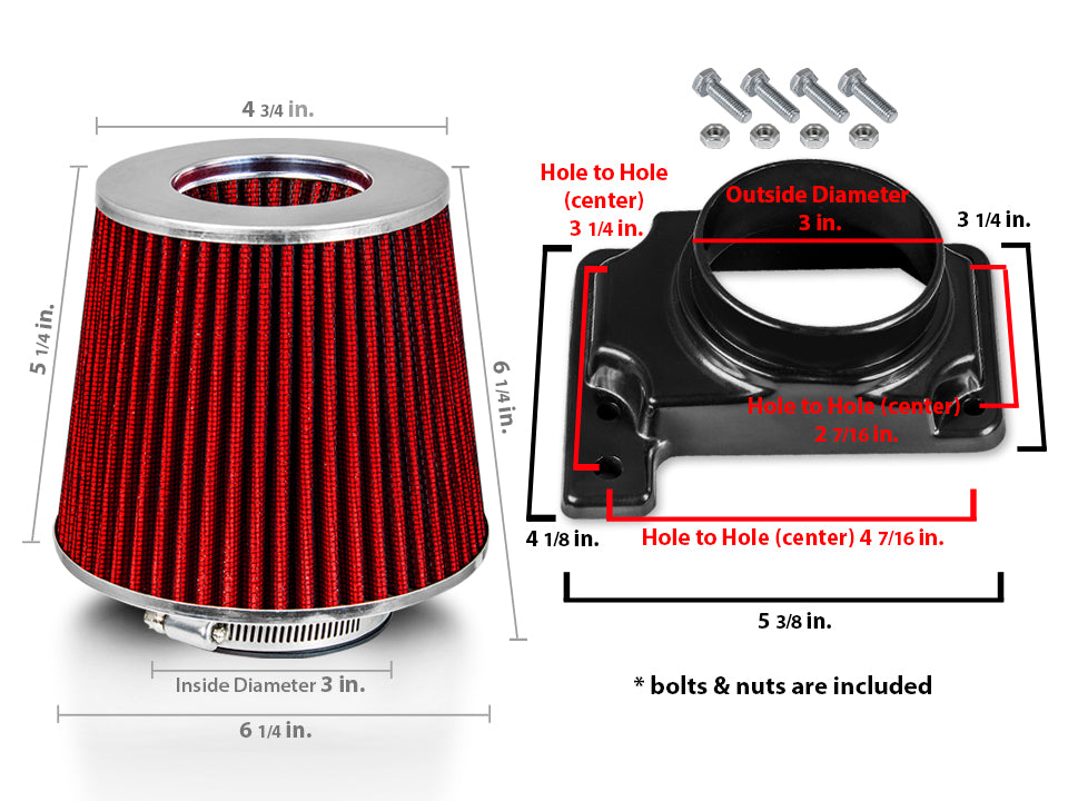 Air Intake Adapter & Filter For 2000-2005 Eclipse 2.4 3.0 & 1995-1999 2.0 Turbo | Rtunes Racing | RED FAKIT-MITSRD-01