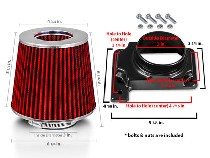 Air Intake Adapter & Filter For 2000-2005 Eclipse 2.4 3.0 & 1995-1999 2.0 Turbo | Rtunes Racing | RED FAKIT-MITSRD-01