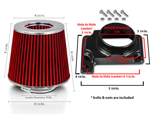 Air Intake Adapter & Filter For 2000-2005 Eclipse 2.4 3.0 & 1995-1999 2.0 Turbo | Rtunes Racing | RED FAKIT-MITSRD-01
