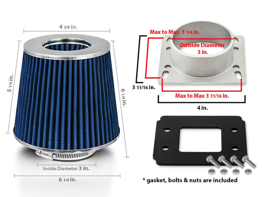 Mass Air Flow Sensor Intake MAF Adapter & Blue Filter