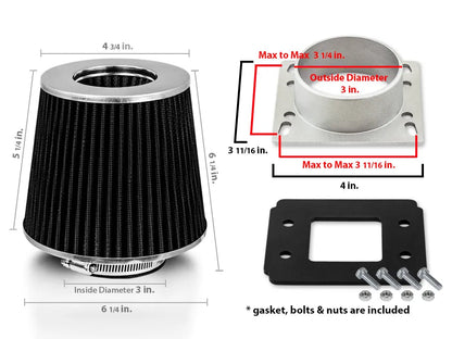 Mass Air Flow Sensor Intake MAF Adapter & Black Filter