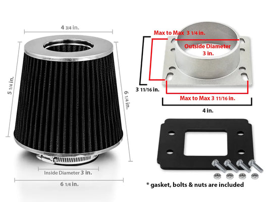 Mass Air Flow Sensor Intake MAF Adapter & Black Filter
