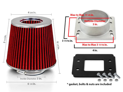 Mass Air Flow Sensor Intake MAF Adapter & Red Filter
