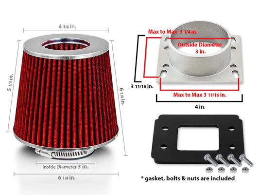 Mass Air Flow Sensor Intake MAF Adapter & Red Filter