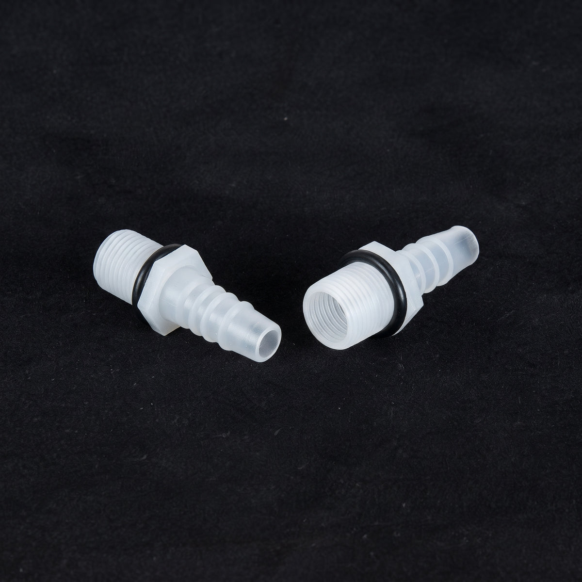 Universal plastic threaded hose adapter with O-ring pack of 2