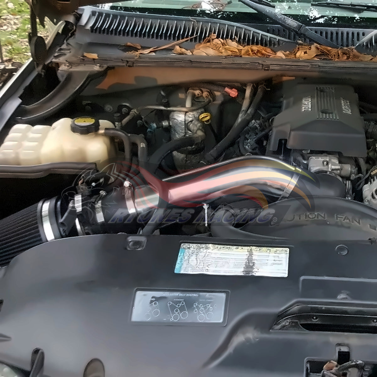 Rtunes Racing HI-CD-01 heat shield cold air intake installed in engine bay