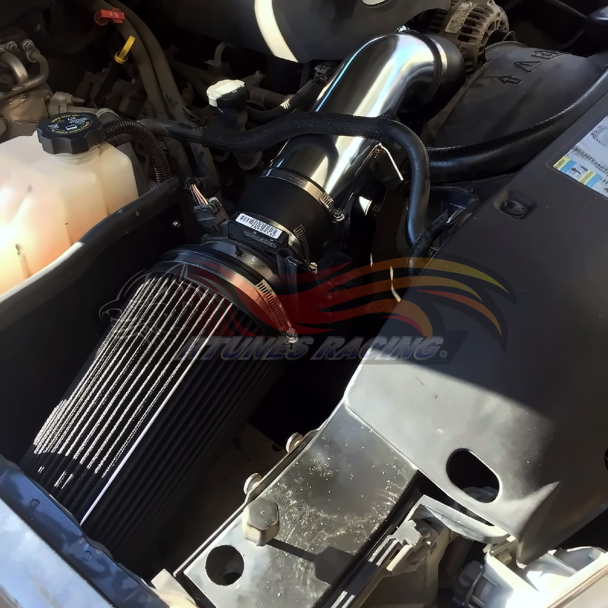 Rtunes Racing HI-CD-01 heat shield cold air intake installed in engine bay