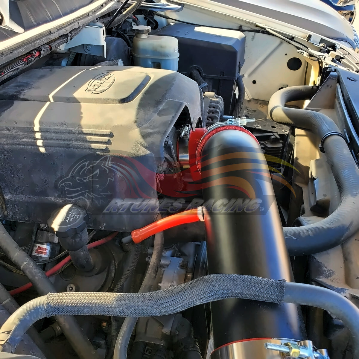 Rtunes Racing HI-CD-02 heat shield cold air intake installed in engine bay