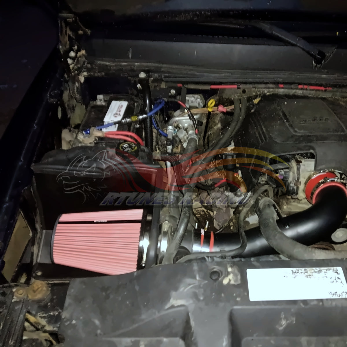 Rtunes Racing HI-CD-02 heat shield cold air intake installed in engine bay