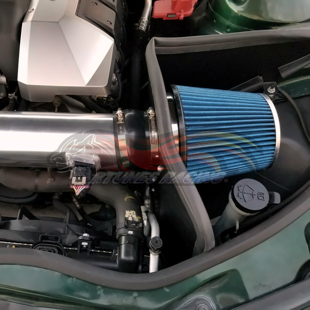 Rtunes Racing HI-CH-06 heat shield cold air intake installed in engine bay