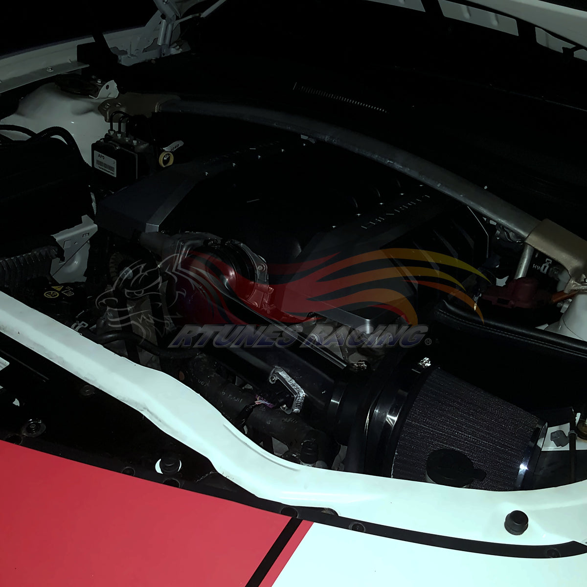 Rtunes Racing HI-CH-06 heat shield cold air intake installed in engine bay