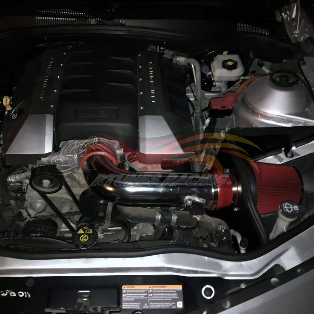 Rtunes Racing HI-CH-06 heat shield cold air intake installed in engine bay