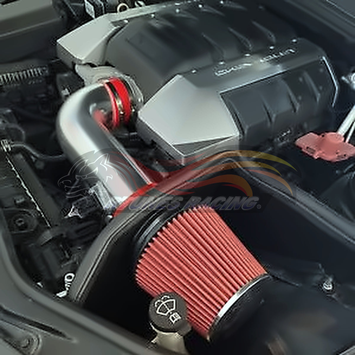 Rtunes Racing HI-CH-06 heat shield cold air intake installed in engine bay