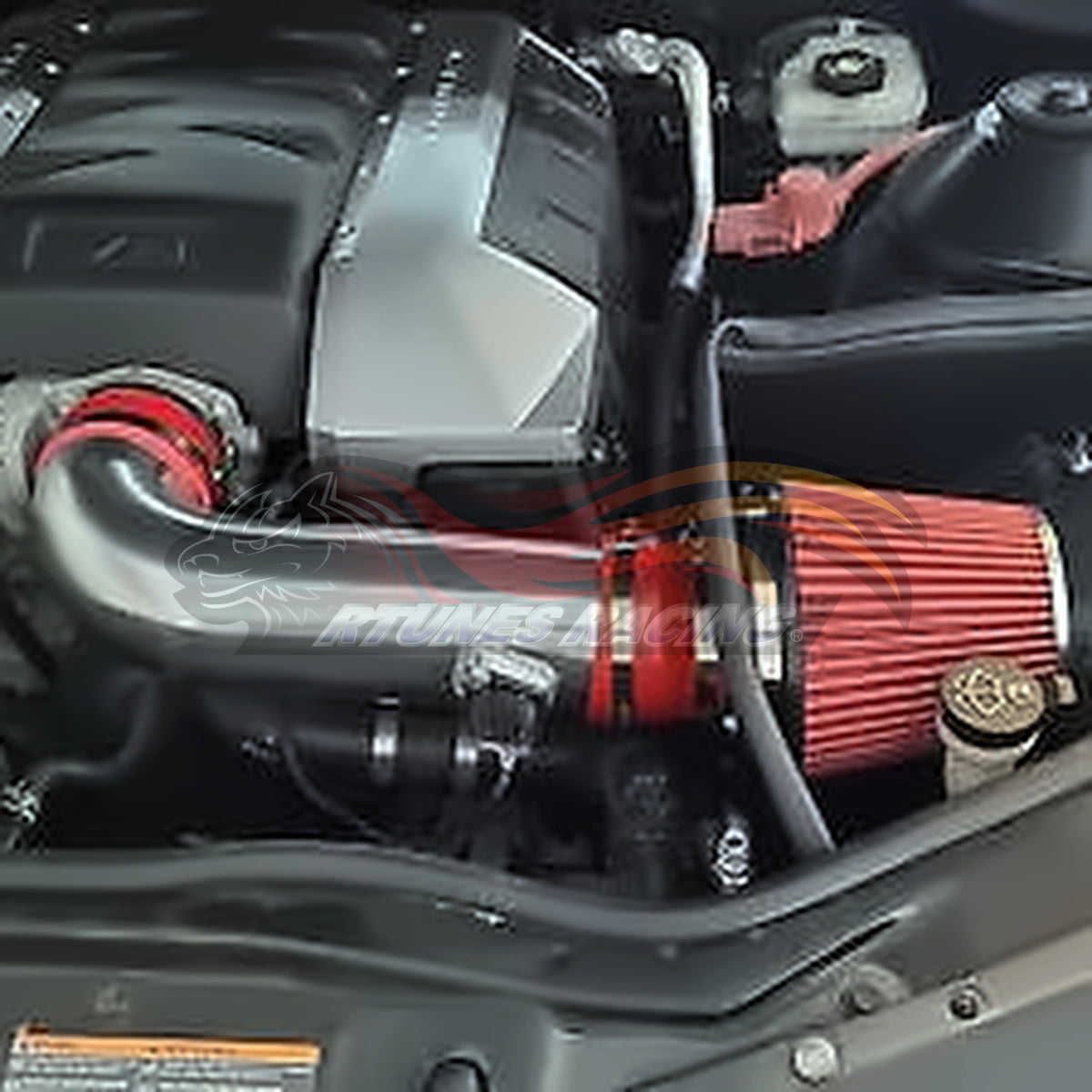 Rtunes Racing HI-CH-06 heat shield cold air intake installed in engine bay