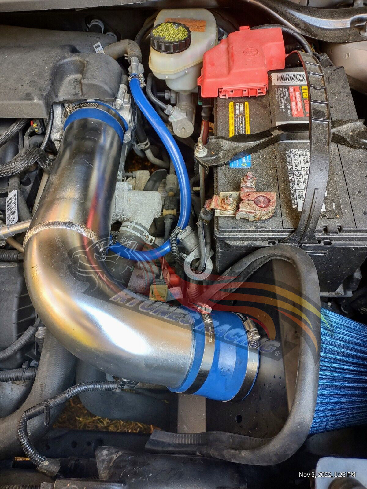 Rtunes Racing HI-FD-10 heat shield cold air intake installed in engine bay