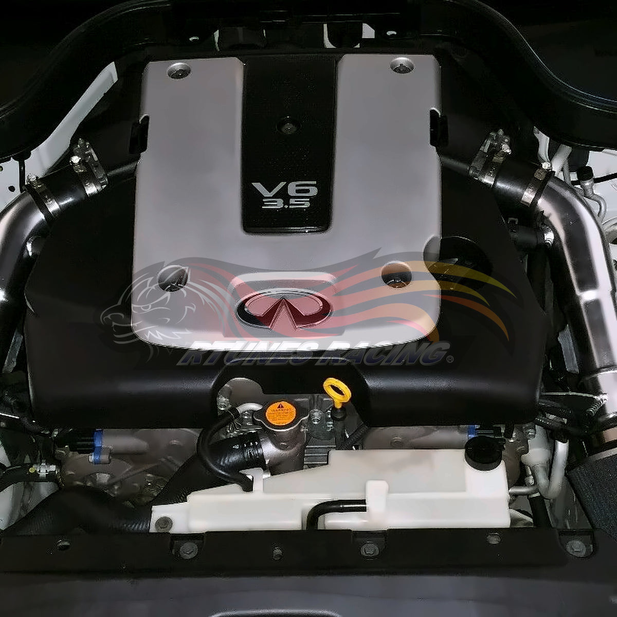 Rtunes Racing HI-NS-01 heat shield cold air intake installed in engine bay