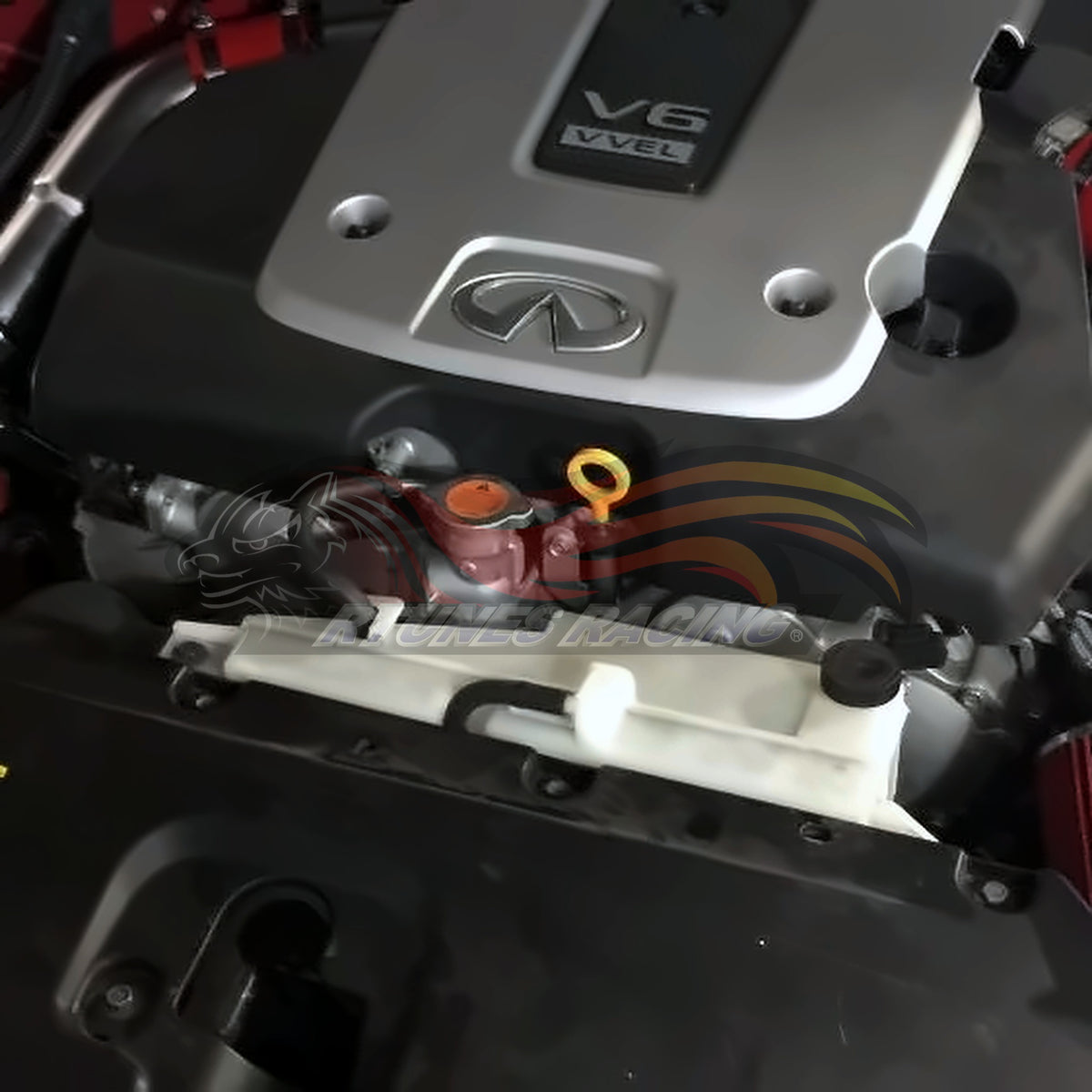 Rtunes Racing HI-NS-01 heat shield cold air intake installed in engine bay