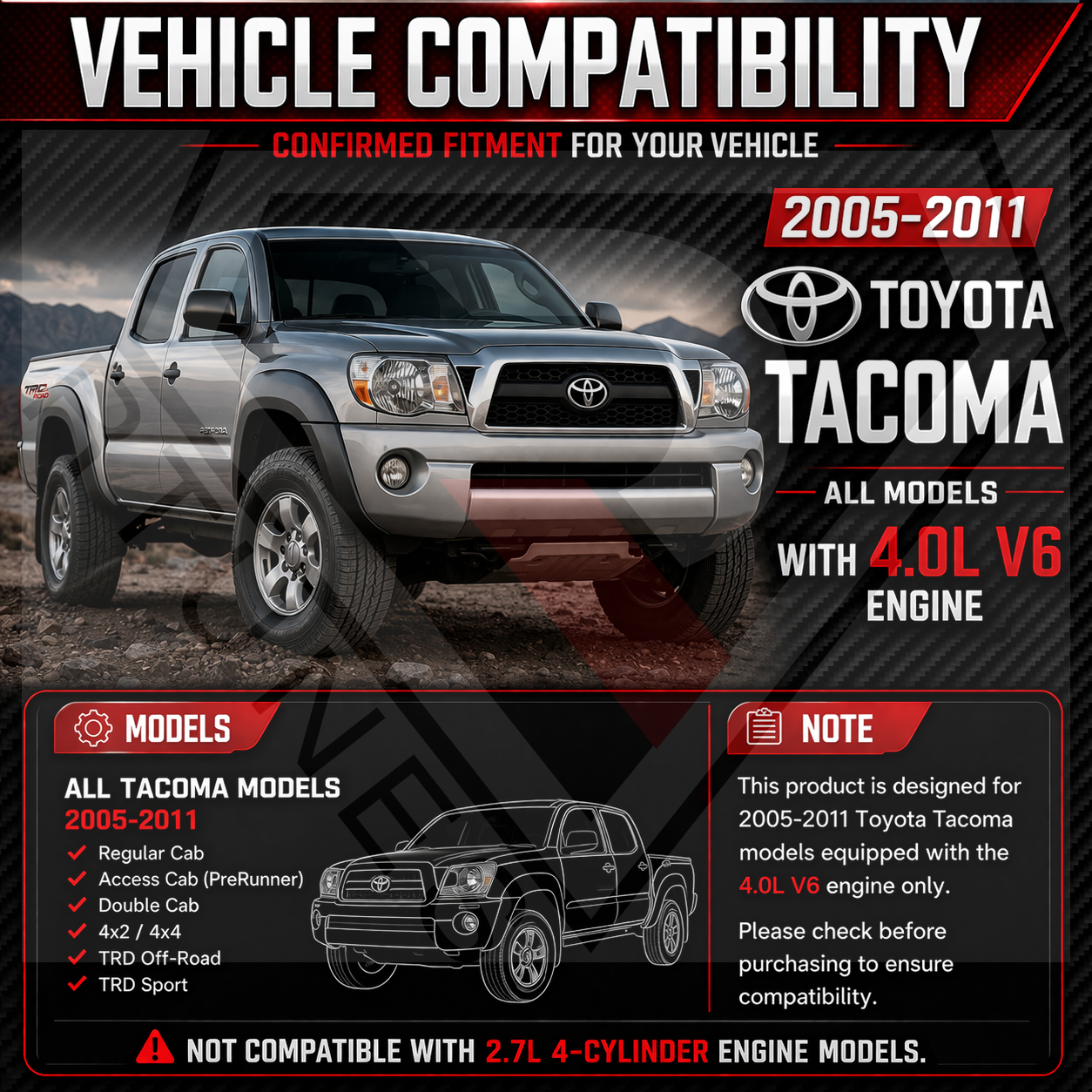 Heat Shield Air Intake Kit For 2005-2011 Toyota Tacoma 4.0L V6 | Rtunes Racing | HI-TY-02BL
