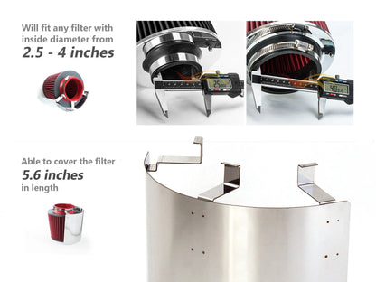 Universal Air Intake Cone Filter Shield Heat Stainless Steel Cover - Chrome | Rtunes Racing | HSHIELD001-SV