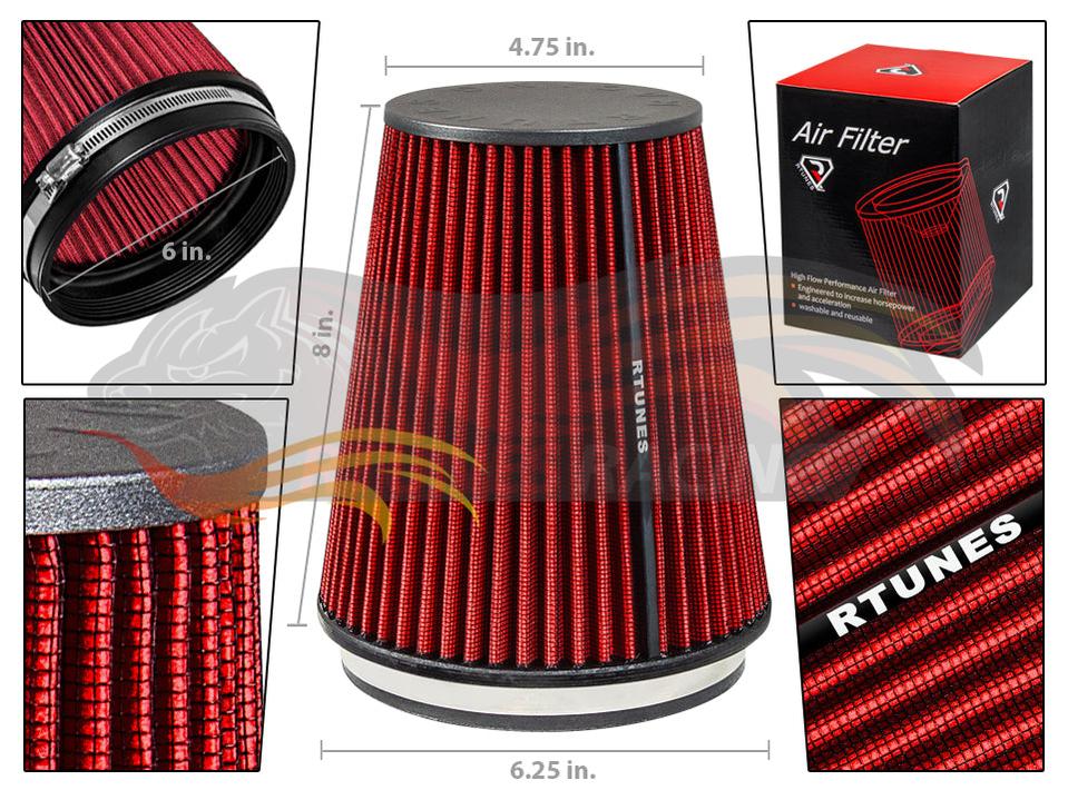 Rtunes RED 6" 102 mm Inlet Truck Cone Air Filter (8" Tall) | Rtunes Racing | RAFL6R