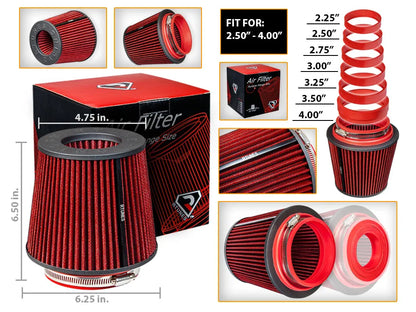 Rtunes RED 2.25"-4" 63.5-102 mm Inlet Cone Air Filter | Rtunes Racing | RAFR