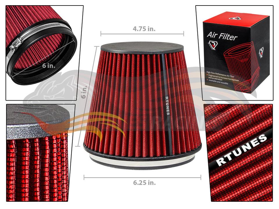Rtunes RED 6" 102 mm Inlet Short Truck Cone Air Filter (6" Tall) | Rtunes Racing | RAFS6R