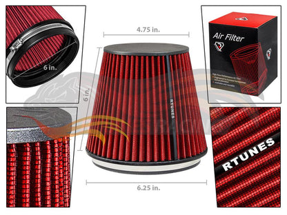 Rtunes RED 6" 102 mm Inlet Short Truck Cone Air Filter (6" Tall) | Rtunes Racing | RAFS6R