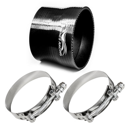 3"-2.75" inch (76mm to 70mm) Silicone Coupler Hose with T-Bolt Clamps | Rtunes Racing | BLACK SH-SR76-70CK-TC