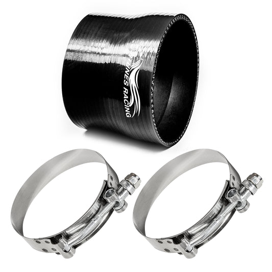 3"-2.75" inch (76mm to 70mm) Silicone Coupler Hose with T-Bolt Clamps | Rtunes Racing | BLACK SH-SR76-70CK-TC