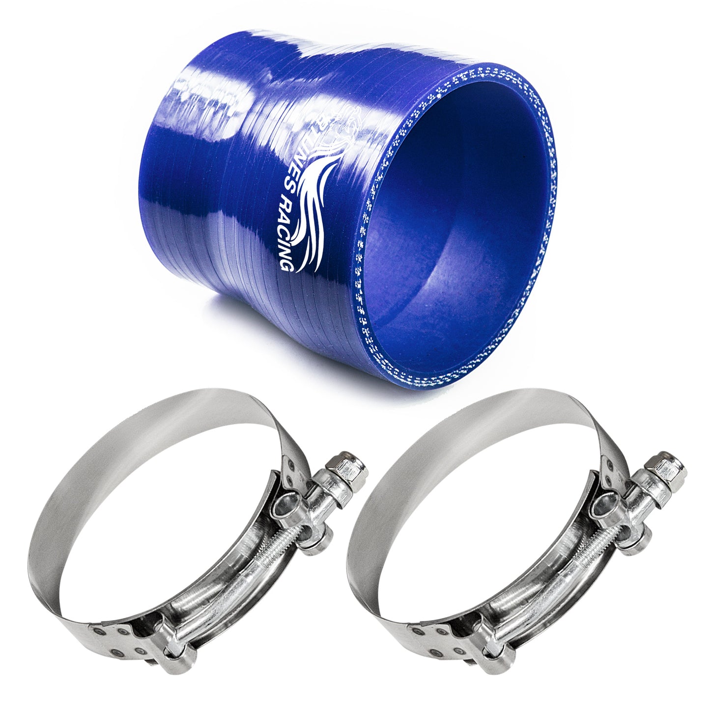 Blue Silicone Coupler Hose 3"-2.5" inch (76mm to 63mm) with T-Bolt Clamps | Rtunes Racing | SH-SR76-63B-TC