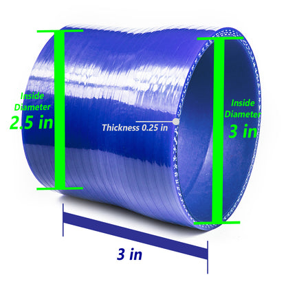 Blue Silicone Coupler Hose 3"-2.5" inch (76mm to 63mm) with T-Bolt Clamps | Rtunes Racing | SH-SR76-63B-TC