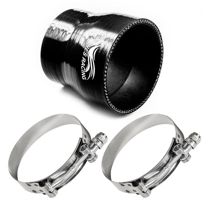 Black Silicone Coupler Hose 3"-2.5" inch (76mm to 63mm) with T-Bolt Clamps | Rtunes Racing | SH-SR76-63CK-TC