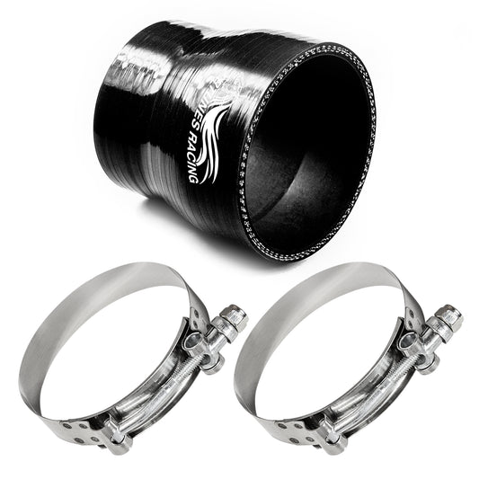 Black Silicone Coupler Hose 3"-2.5" inch (76mm to 63mm) with T-Bolt Clamps | Rtunes Racing | SH-SR76-63CK-TC