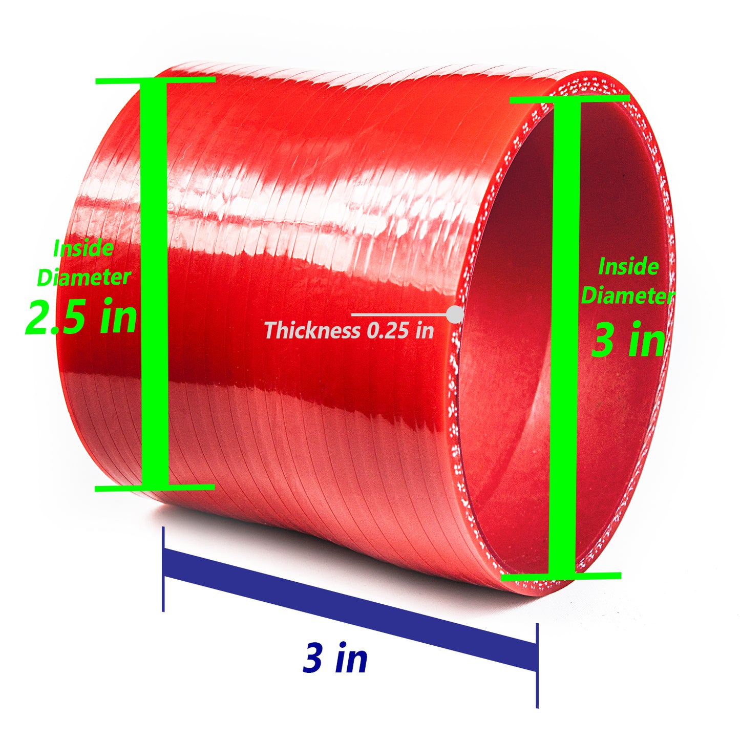Red Silicone Coupler Hose 3"-2.5" inch (76mm to 63mm) with T-Bolt Clamps | Rtunes Racing | SH-SR76-63R-TC