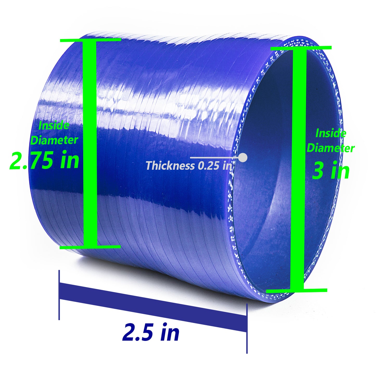 3"-2.75" inch (76mm to 70mm) Silicone Coupler Hose with T-Bolt Clamps | Rtunes Racing | BLUE SH-SR76-70B-TC