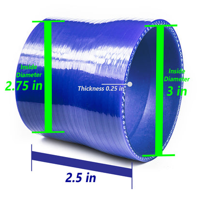 3"-2.75" inch (76mm to 70mm) Silicone Coupler Hose with T-Bolt Clamps | Rtunes Racing | BLUE SH-SR76-70B-TC