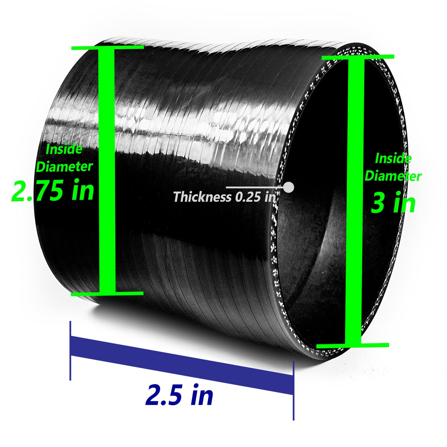 3"-2.75" inch (76mm to 70mm) Silicone Coupler Hose with T-Bolt Clamps | Rtunes Racing | BLACK SH-SR76-70CK-TC