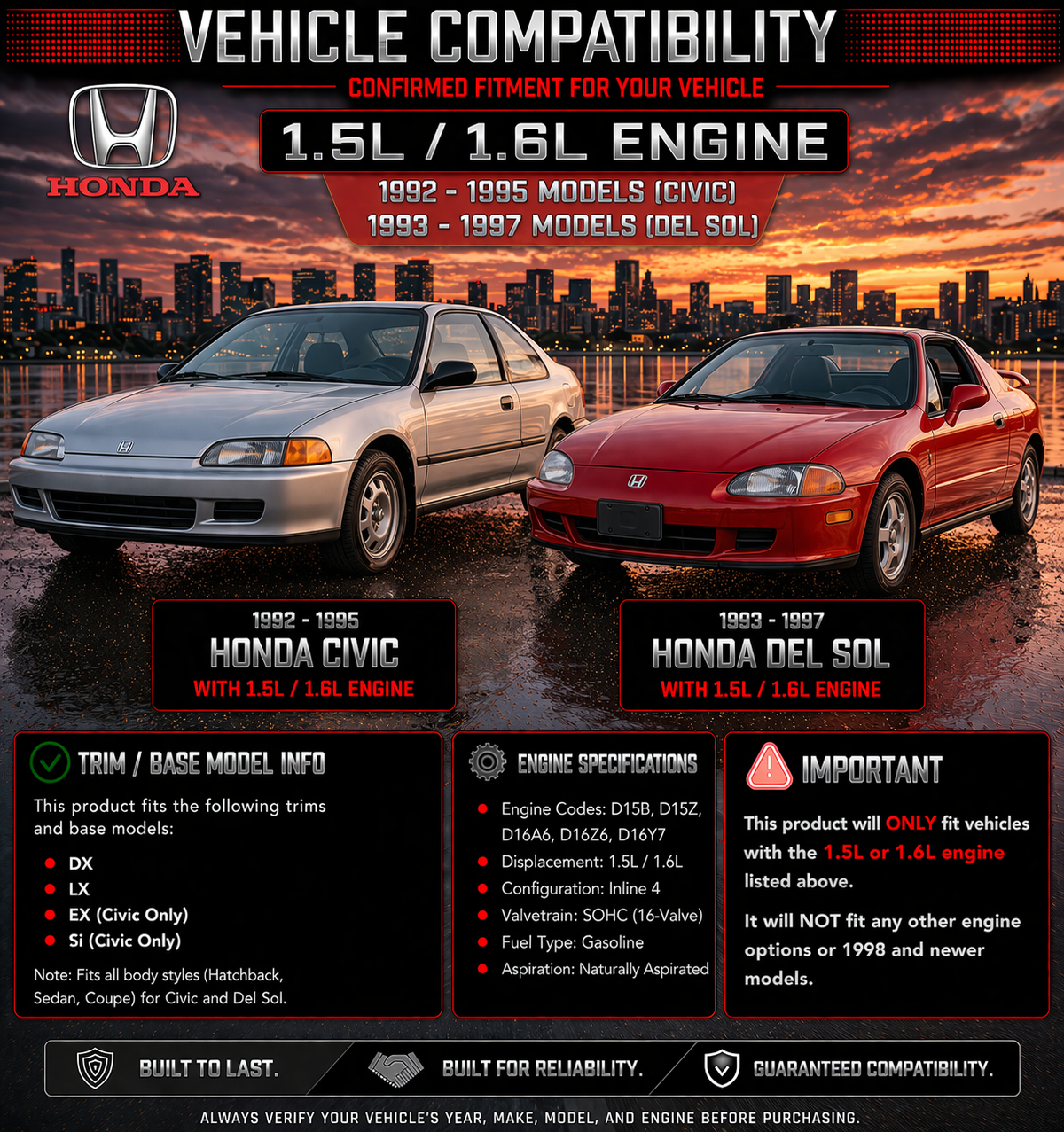 1992-1995 Honda Civic, 1993-1997 Del Sol 1.5L/1.6L Short Ram Air Intake Kit | Rtunes Racing | SI-HD-02