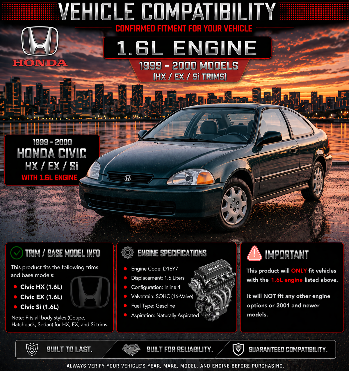 1999-2000 Honda Civic Si 1.6L Short Ram Air Intake Kit | Rtunes Racing | SI-HD-04